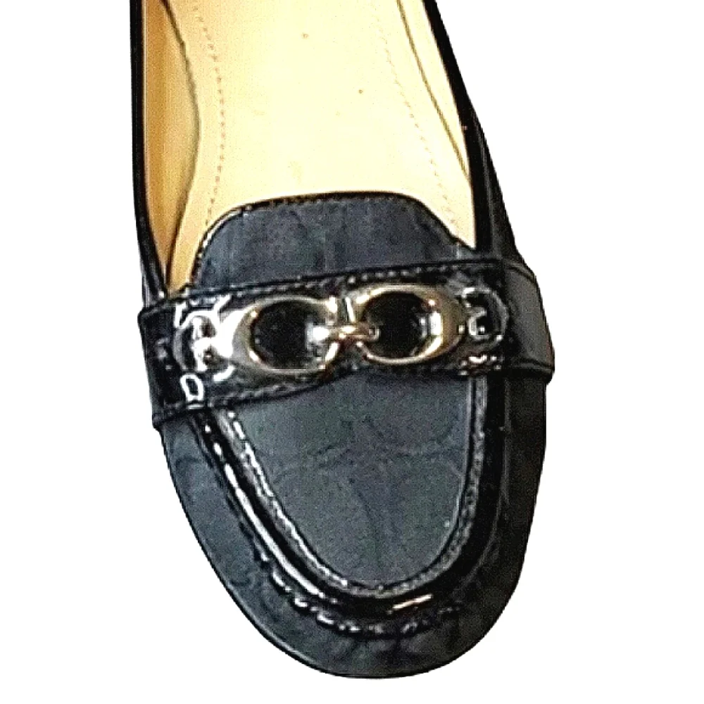 COACH Enrica Jacquard Patent Logo Flats Loafers Shoes EUC